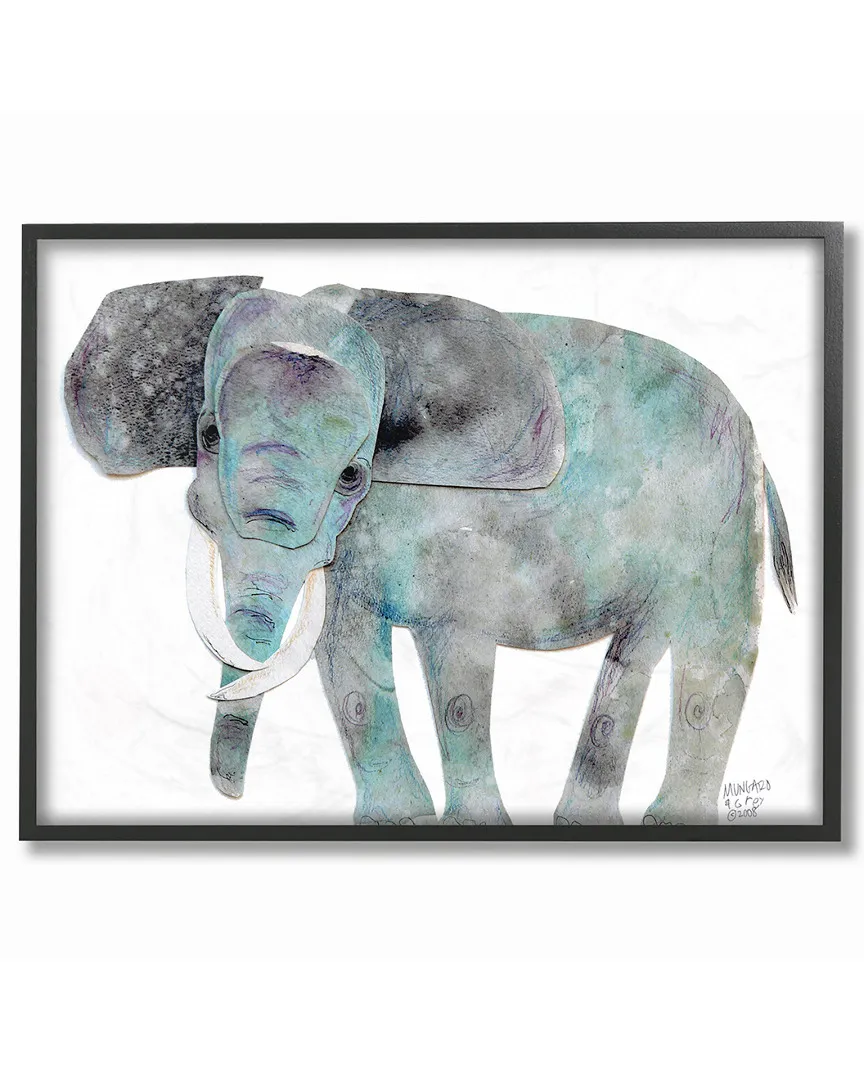 Marley Ungaro Watercolor Cutout Collage Elephant Framed Art - Black