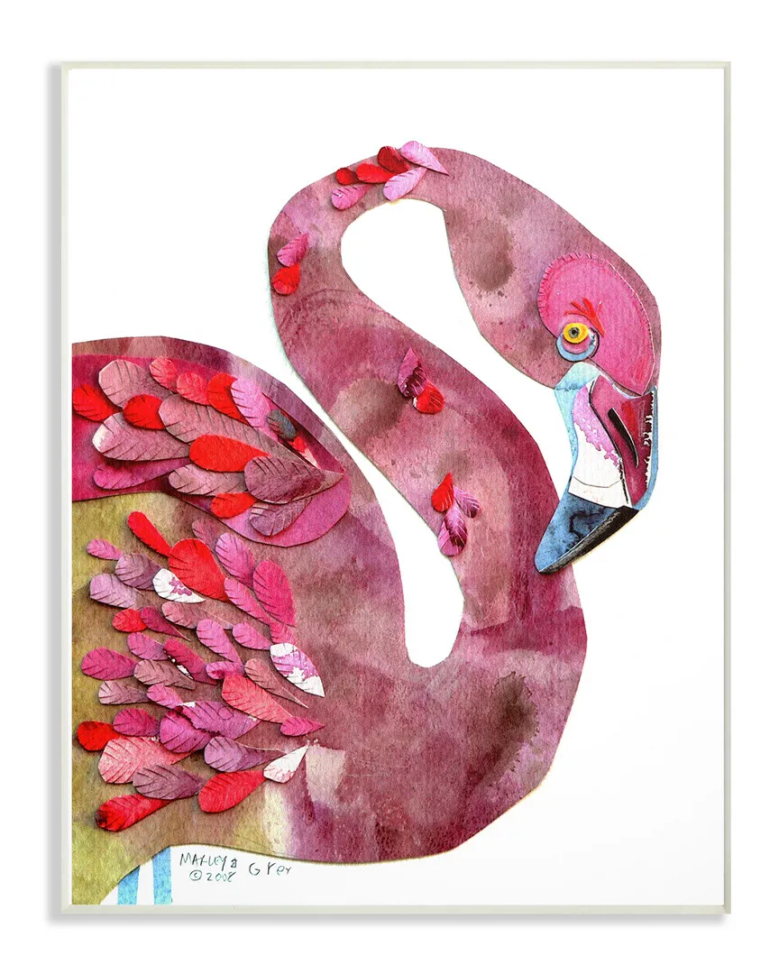 Marley Ungaro Watercolor Cutout Collage Flamingo Art - White