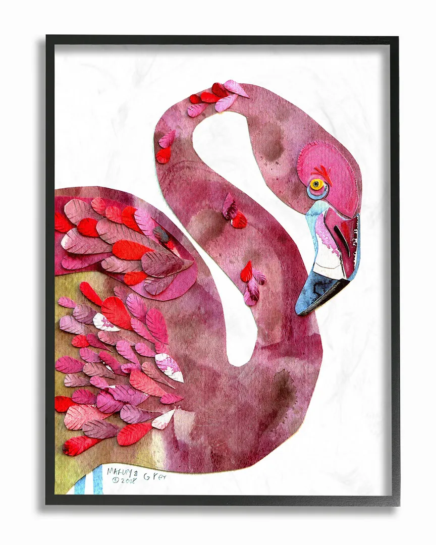 Marley Ungaro Watercolor Cutout Collage Flamingo Framed Art - Black