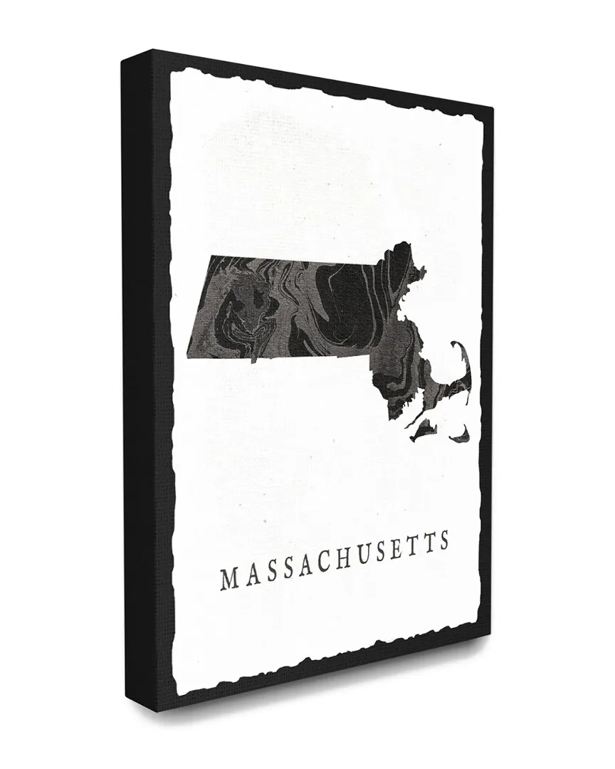 Massachusetts State Silhouette Canvas Art Print - Black, Grey