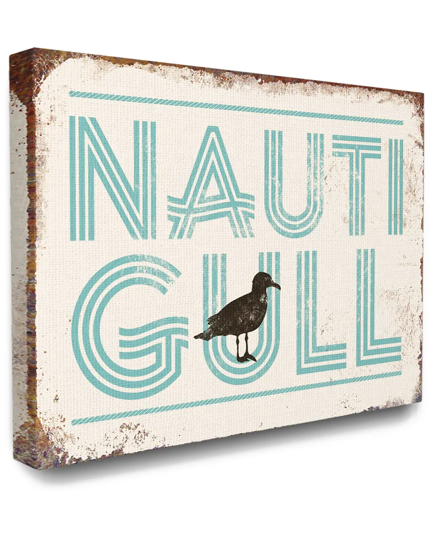 Nauti Gull Ocean Beach Typography Canvas Art Print