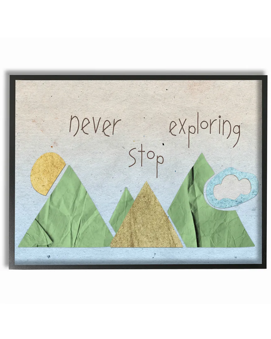 Never Stop Exploring Mountain Collage Framed Art - Blue image