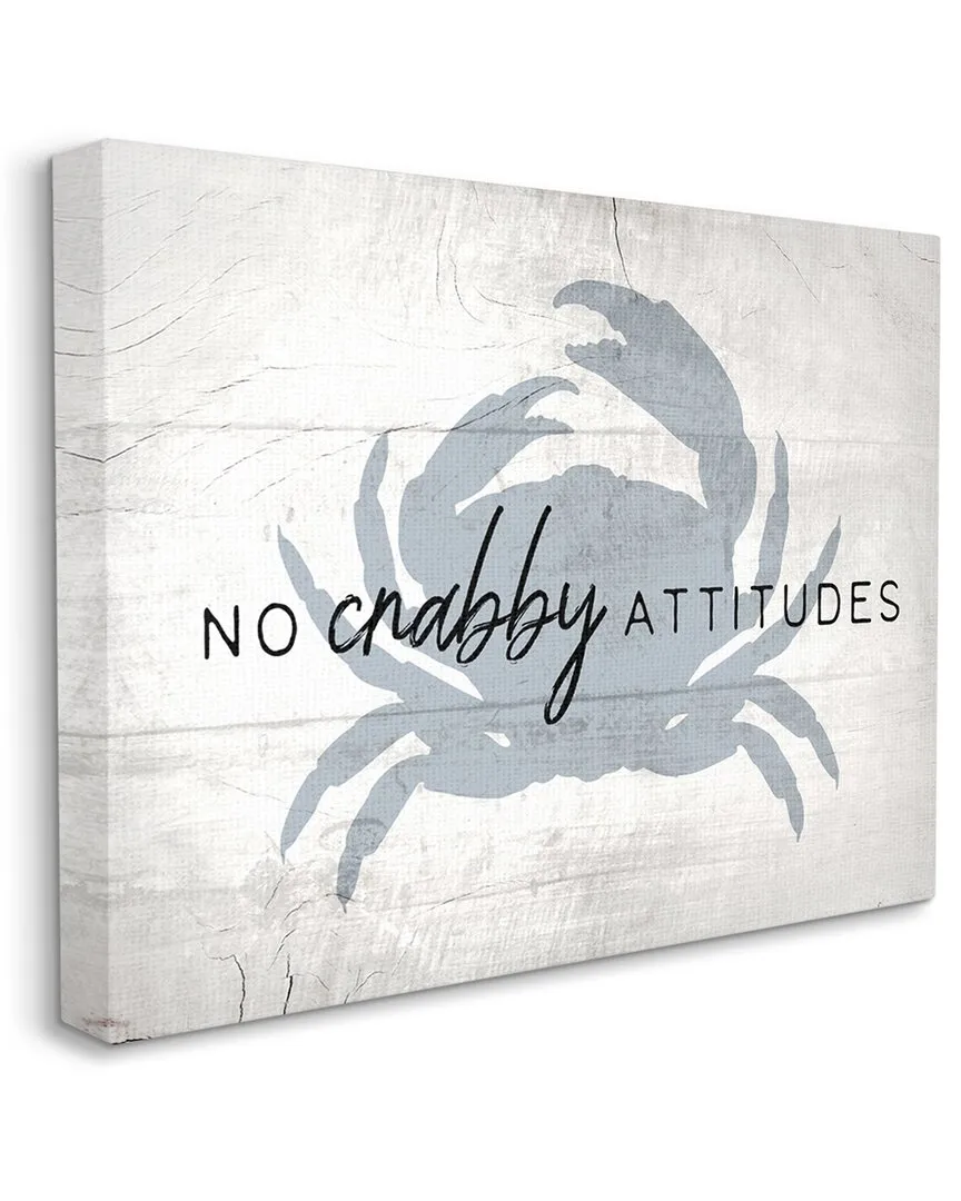 No Crabby Attitudes Pun Rustic Nautical Canvas Wall Art - Off-White image