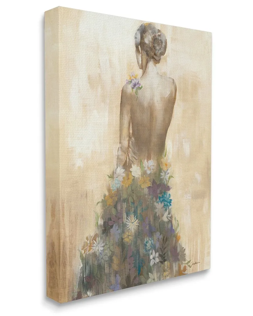 Nude Female Body Flower Dress Canvas Wall Art - Beige