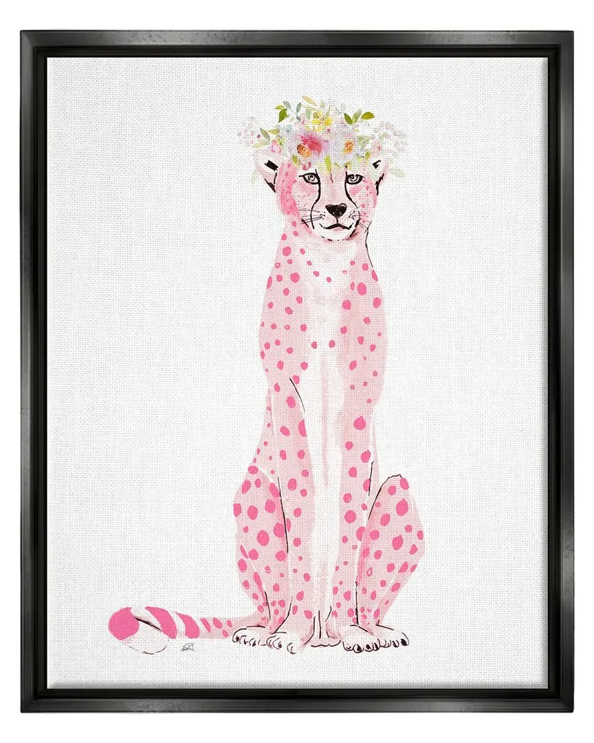 Patricia Pinto Pink Leopard Floral Garland Framed Floater Canvas Wall Art - Black