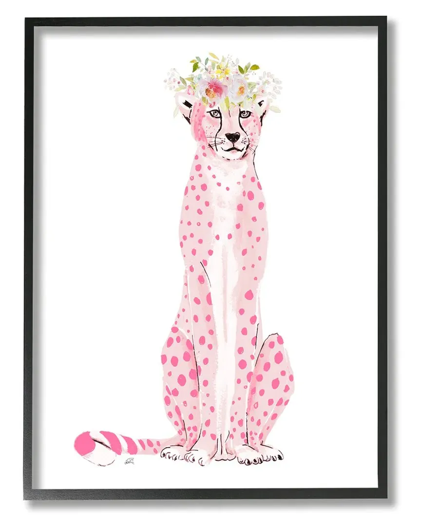 Patricia Pinto Pink Leopard Floral Garland Framed Giclee Wall Art - Black