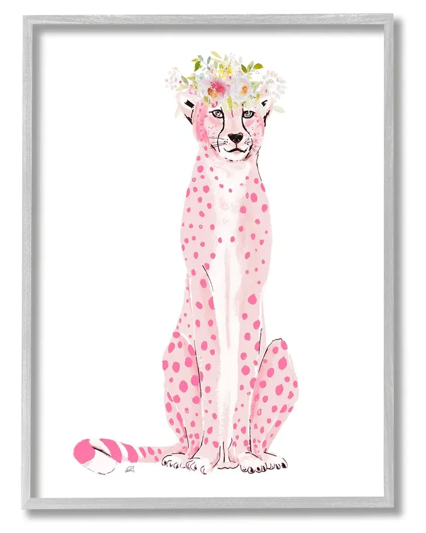 Patricia Pinto Pink Leopard Floral Garland Framed Giclee Wall Art - Gray