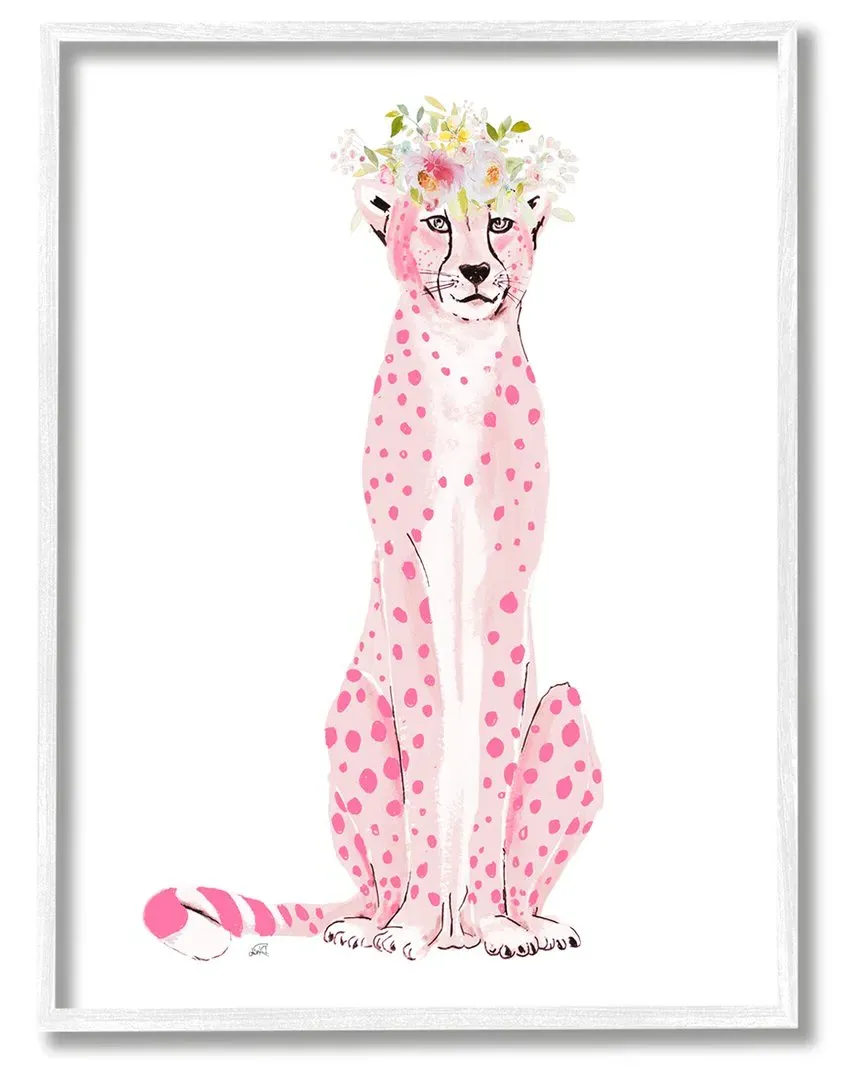 Patricia Pinto Pink Leopard Floral Garland Framed Giclee Wall Art - White