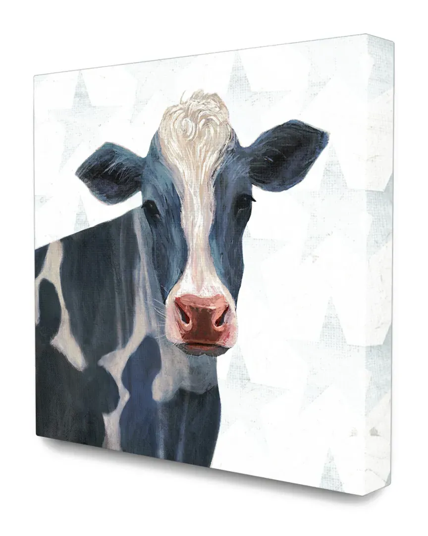Patriotic Farm Cow Canvas Art Print with Blue Stars