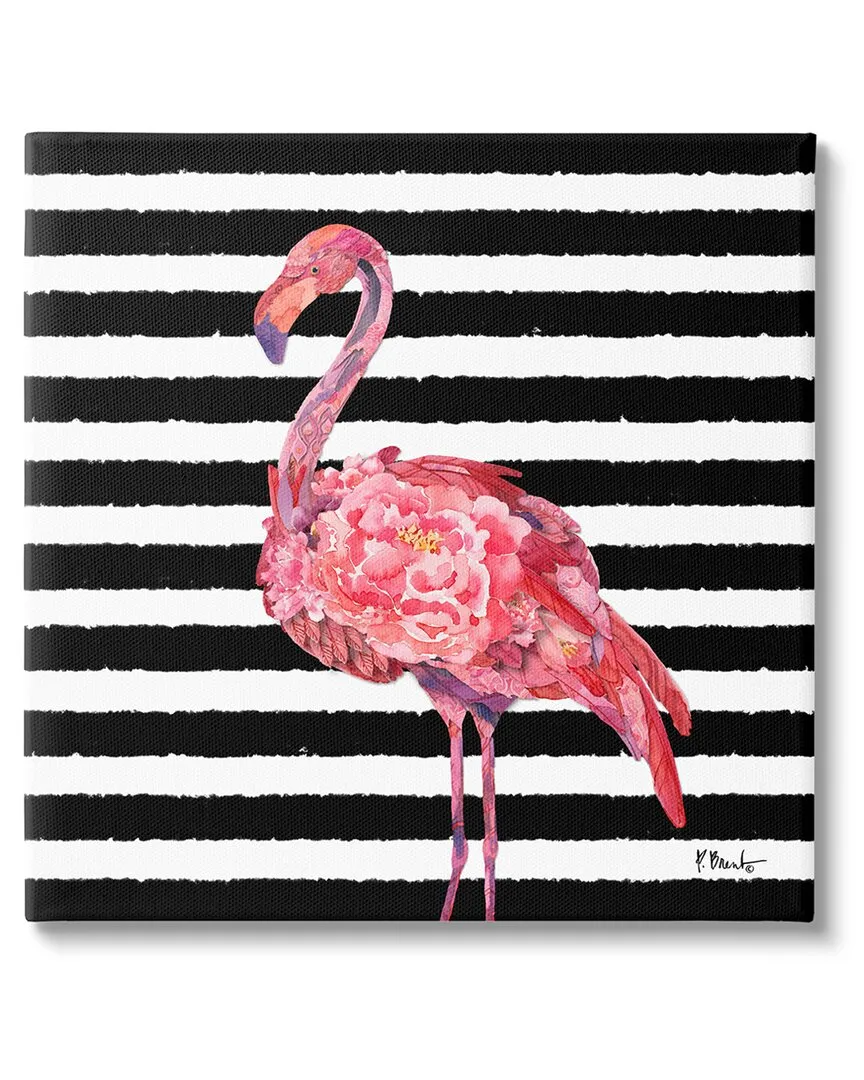 Paul Brent Blossoming Pink Flamingo Stripes Canvas Wall Art