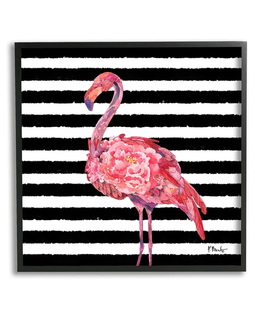 Paul Brent Blossoming Pink Flamingo Stripes Framed Giclee - Black