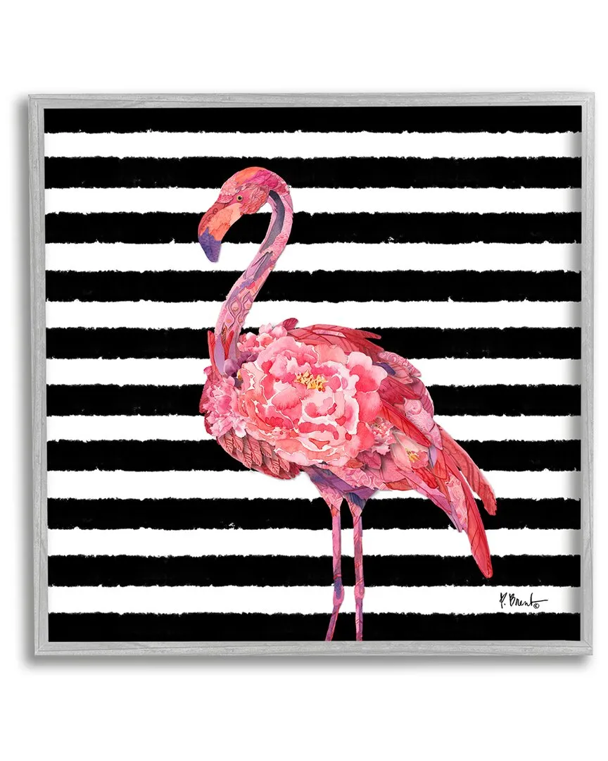 Paul Brent Blossoming Pink Flamingo Stripes Framed Giclee - Grey