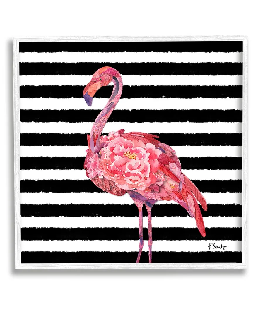Paul Brent Blossoming Pink Flamingo Stripes Framed Giclee - White