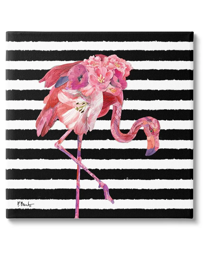 Paul Brent Floral Stripes Flamingo Canvas Wall Art