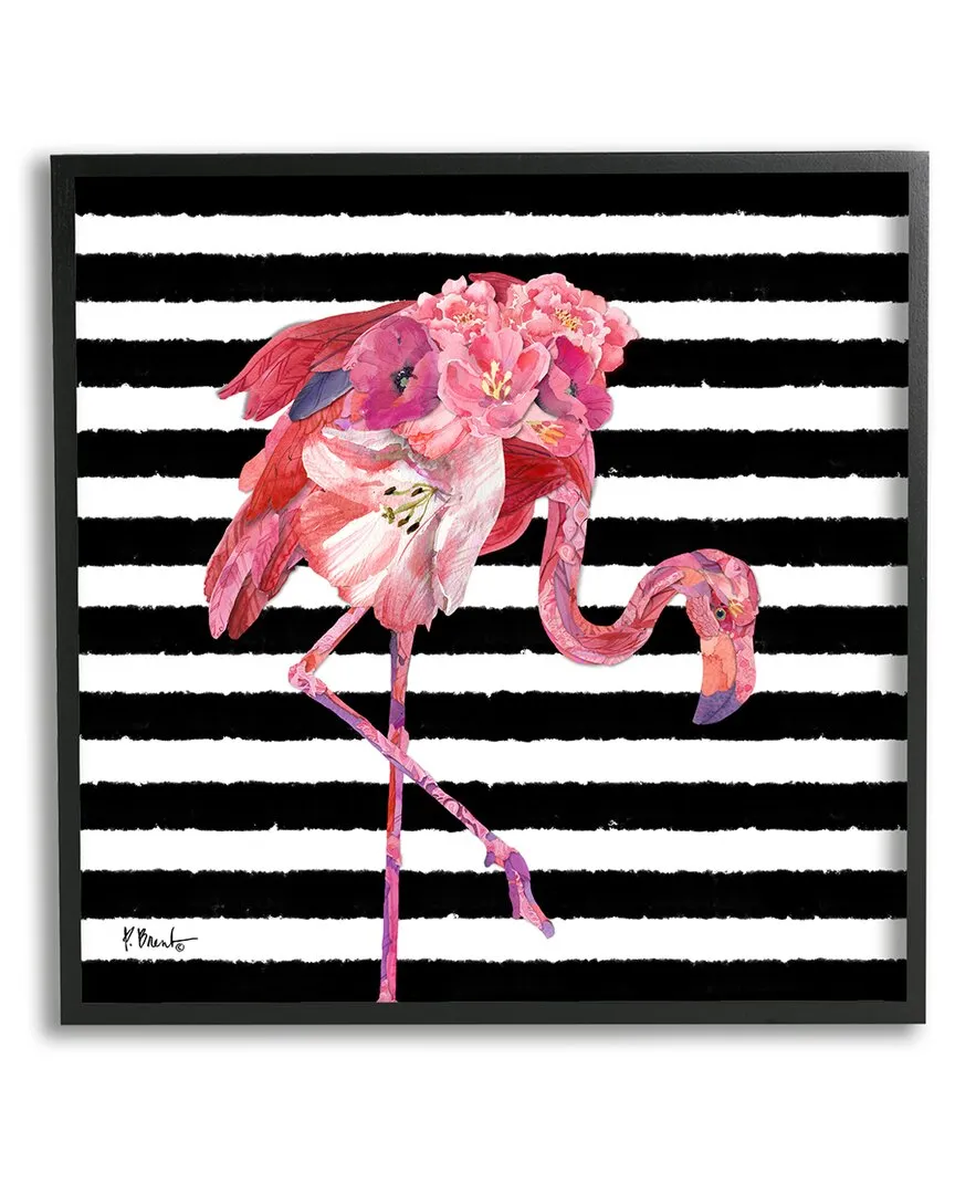 Paul Brent Floral Stripes Flamingo Framed Giclee Wall Art - Black