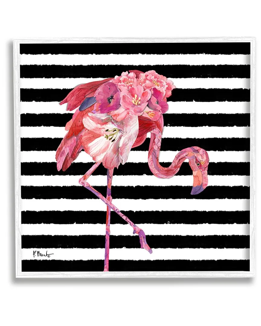 Paul Brent Floral Stripes Flamingo Framed Giclee Wall Art - White