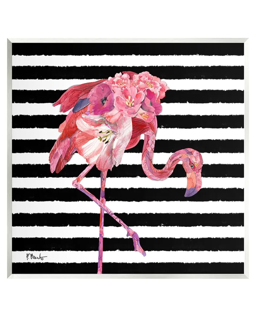 Paul Brent Floral Stripes Flamingo Wall Plaque Art image