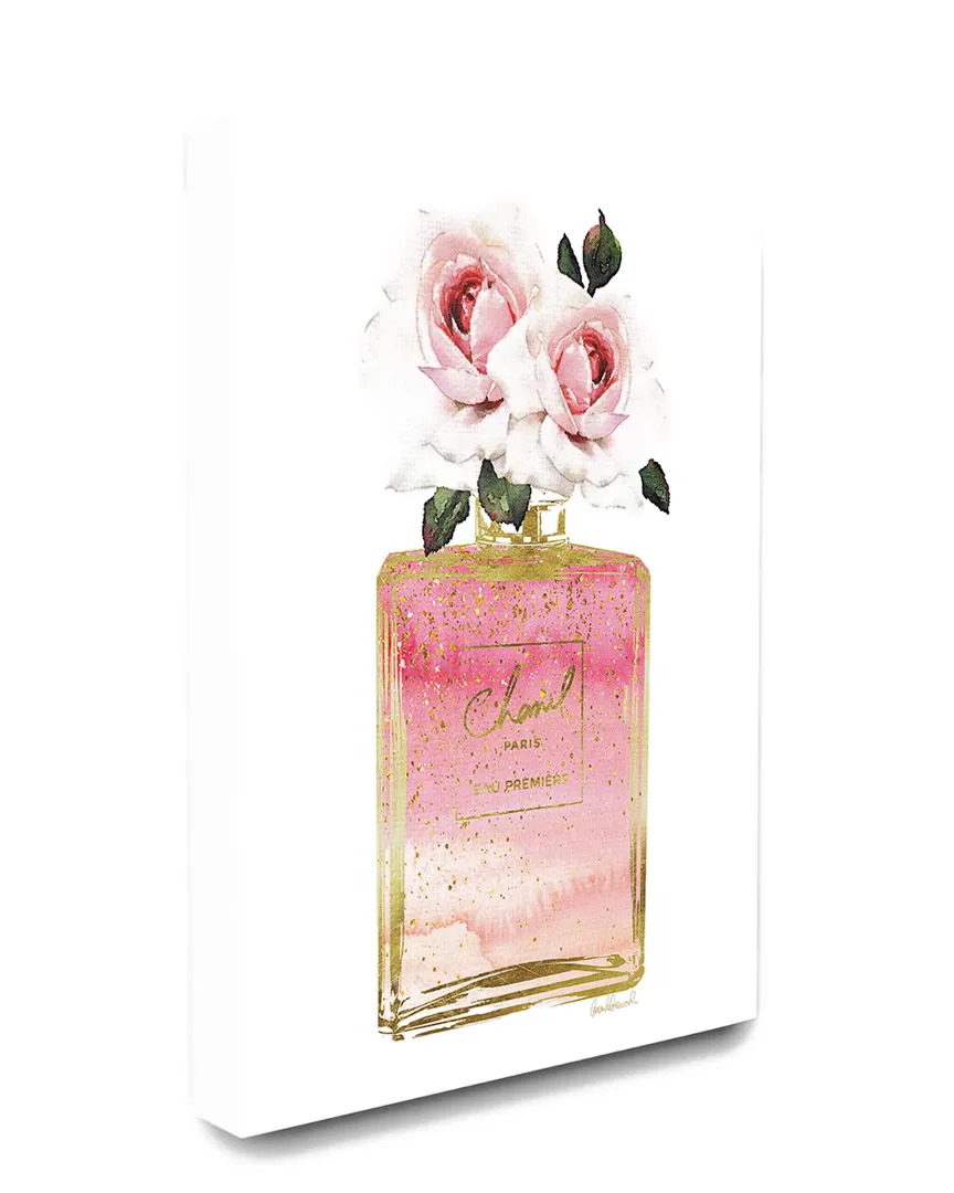Pink and Gold Ombre Perfume Bottle with Roses Canvas Art Print image
