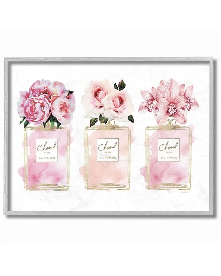 Pink Flowers And Perfumes Framed Wall Art - Pink, MDF Wood