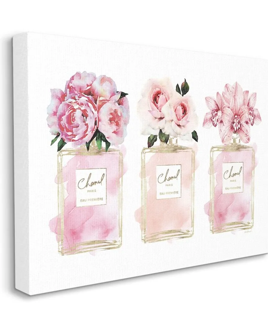 Pink Flowers And Perfumes Stretched Canvas Wall Art - Pink
