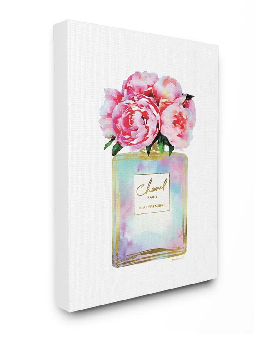 Pink Gold Flower Perfume Canvas Wall Art - Pink