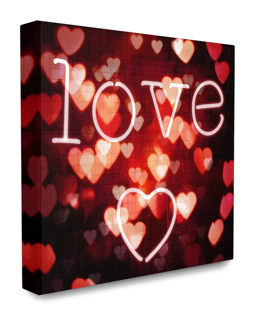 Pink Red and Black Neon Love Hearts Lights Canvas Art Print