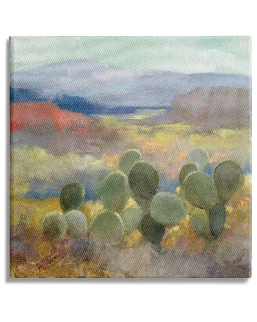 Prickly Pear Cactus Desert Canyon Landscape Stretched Canvas Wall Art - Green image