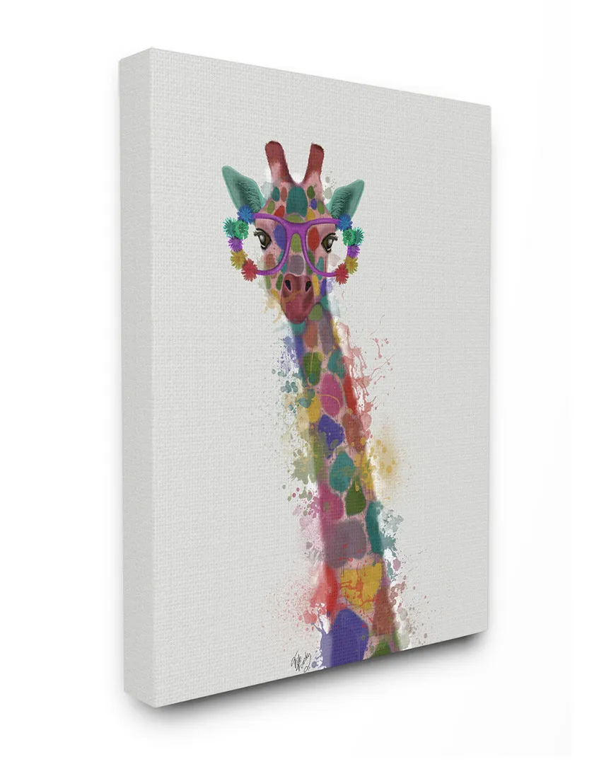 Rainbow Splash Giraffe in Glasses Canvas Art Print