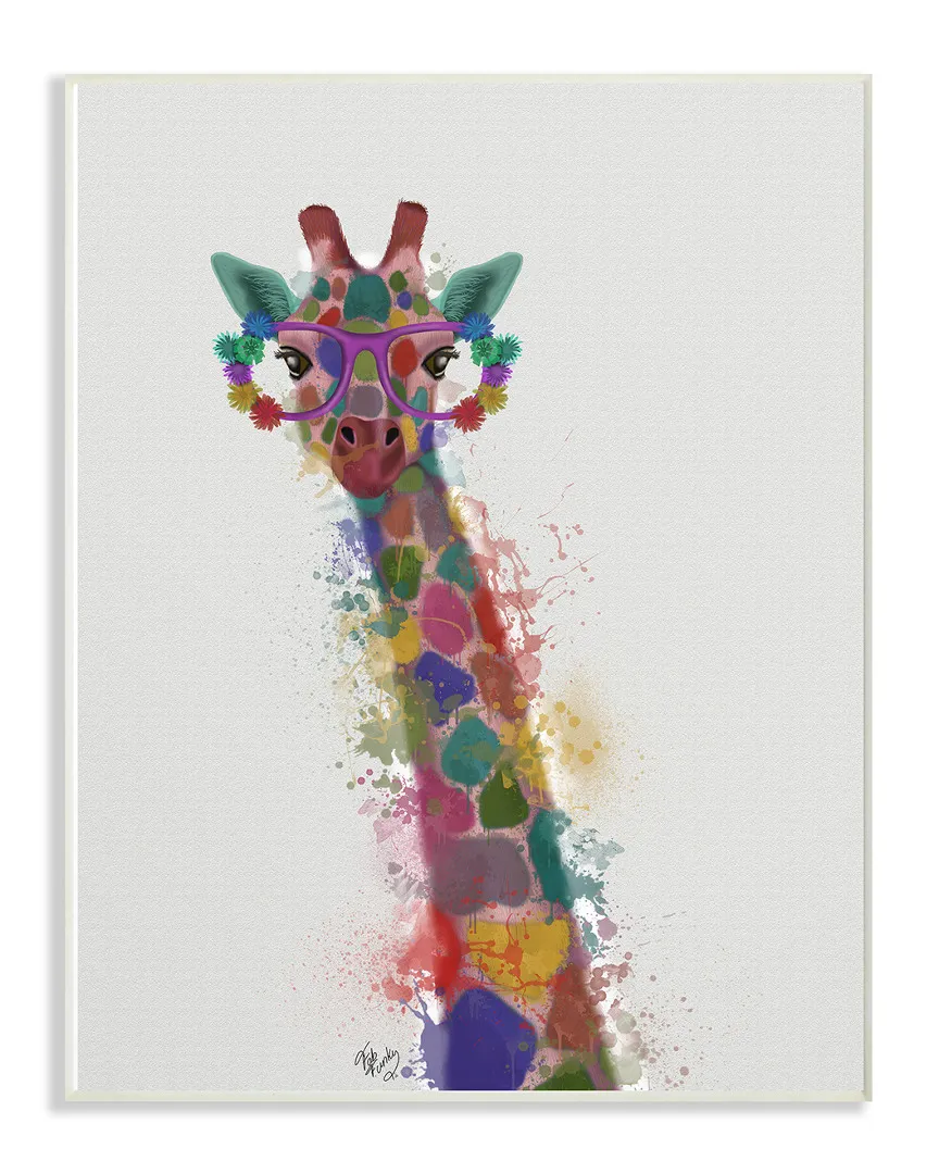 Rainbow Splash Giraffe in Glasses Wood Art by Fab Funky image