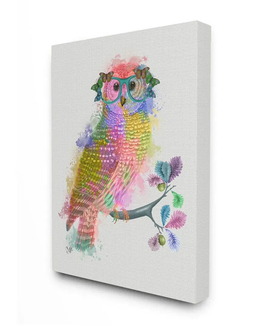 Rainbow Splash Owl in Glasses Canvas Art Print