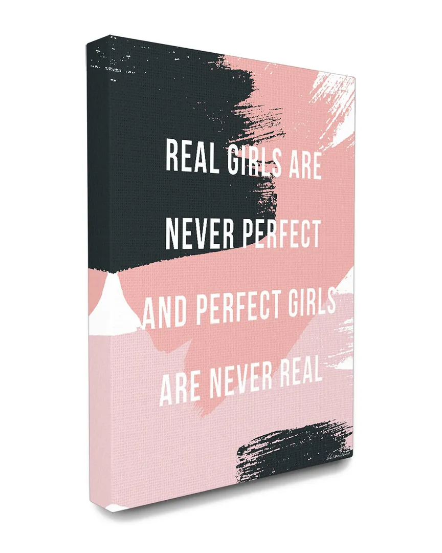 Real Girls Are Never Perfect Canvas Art Print - Pink, Black image
