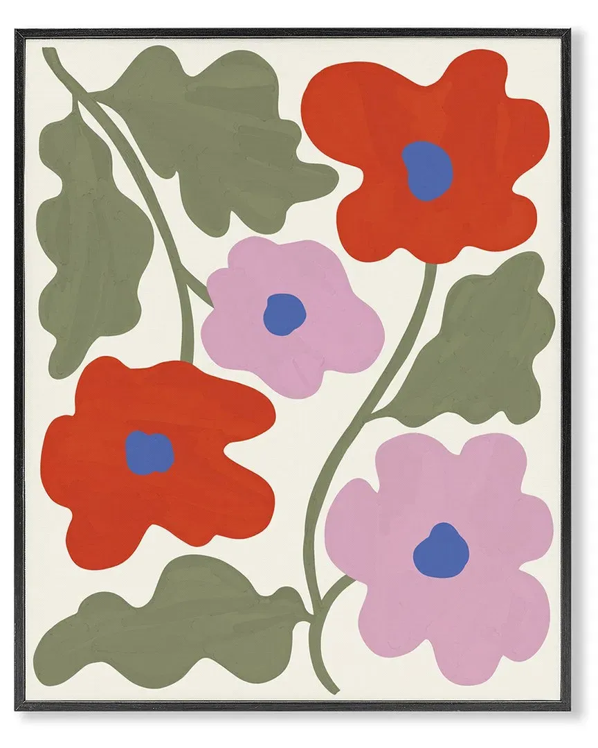 Red & Pink Flowers Framed Giclee Art - Woodgrain, MDF image