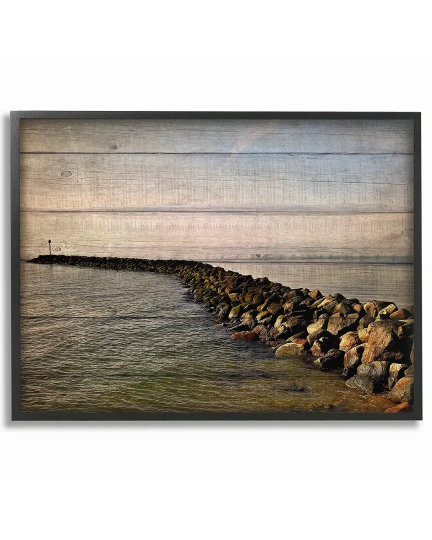 Rock Path Ocean Plank Photography Framed Art - Black