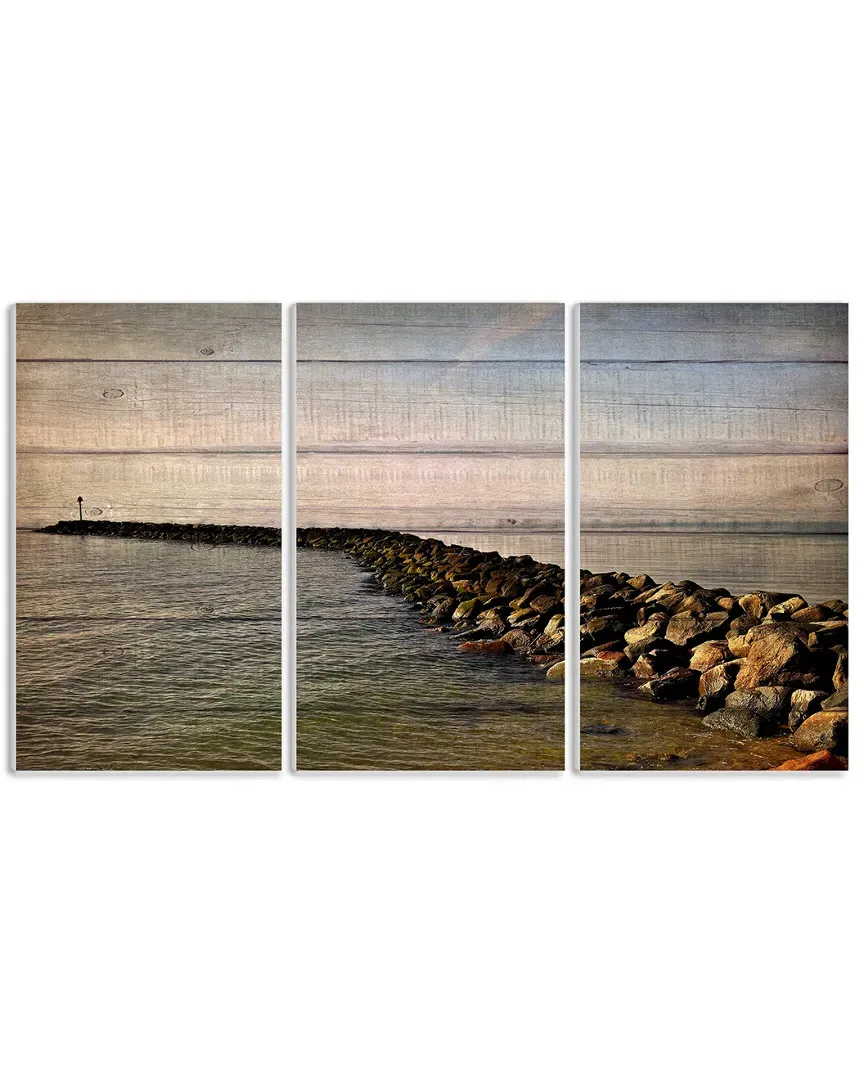 Rock Path Ocean Planked Look Photography Art - White
