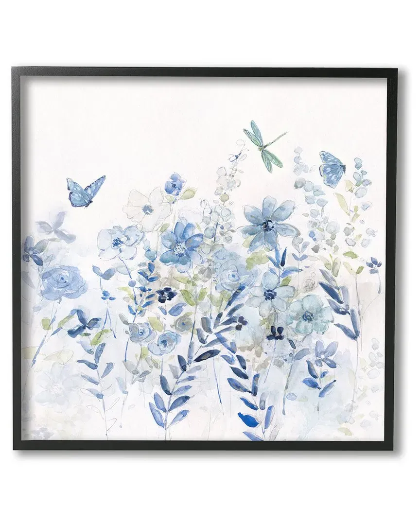 Sally Swatland Blue Floral Garden Framed Giclee Art - Blue, Black