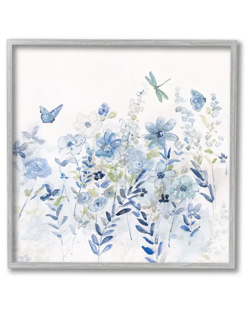 Sally Swatland Blue Floral Garden Framed Giclee Art - Blue, Grey
