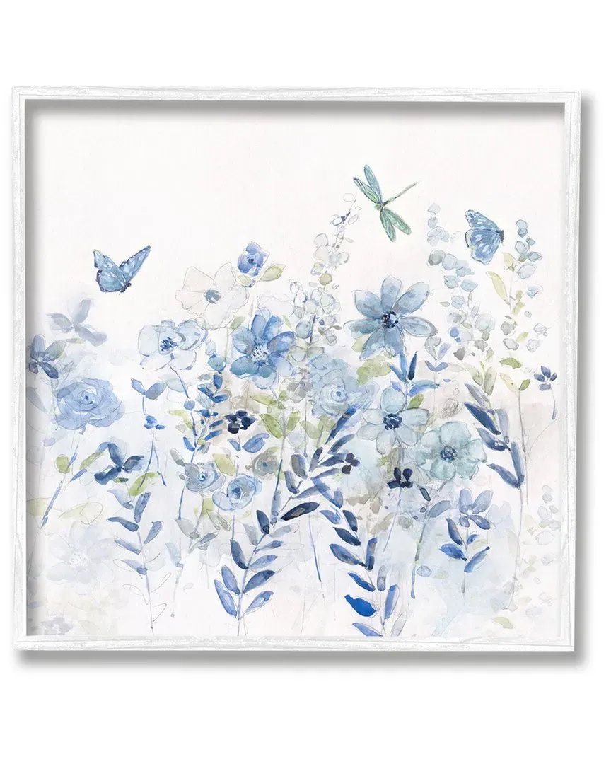 Sally Swatland Blue Floral Garden Framed Giclee Art - Blue, White