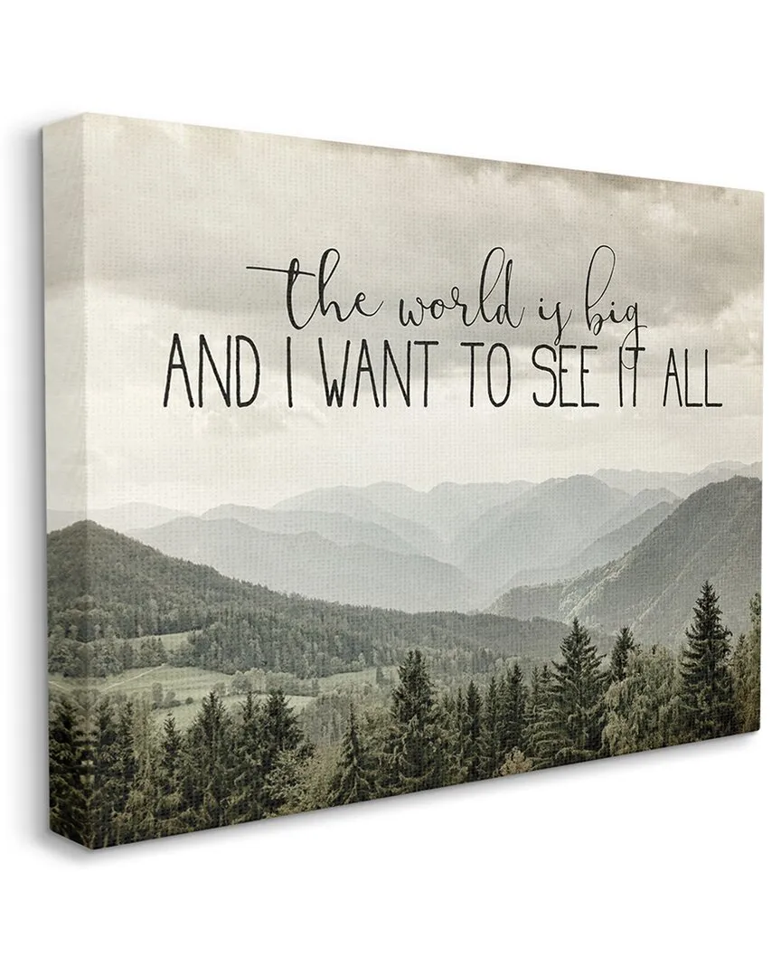 See It All Phrase Forest Tree Mountain Range Canvas Wall Art - Tan