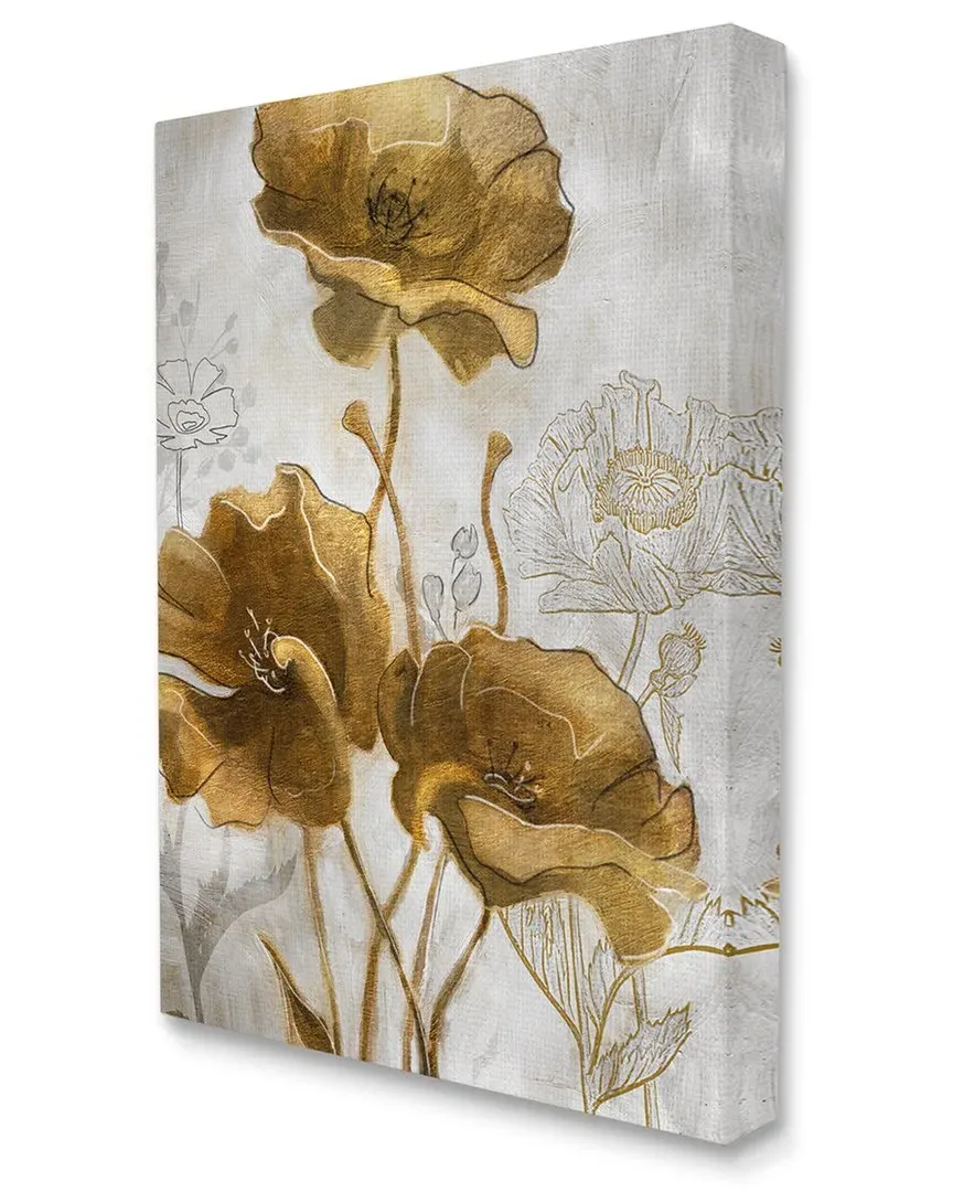 Silver and Gold Poppies Abstract Stretched Canvas Wall Art - Grey