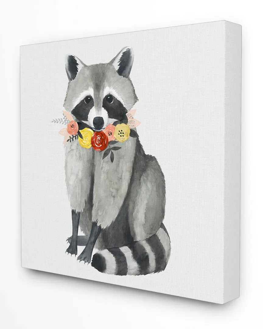 Sitting Pretty Raccoon Flower Garland Canvas Art Print