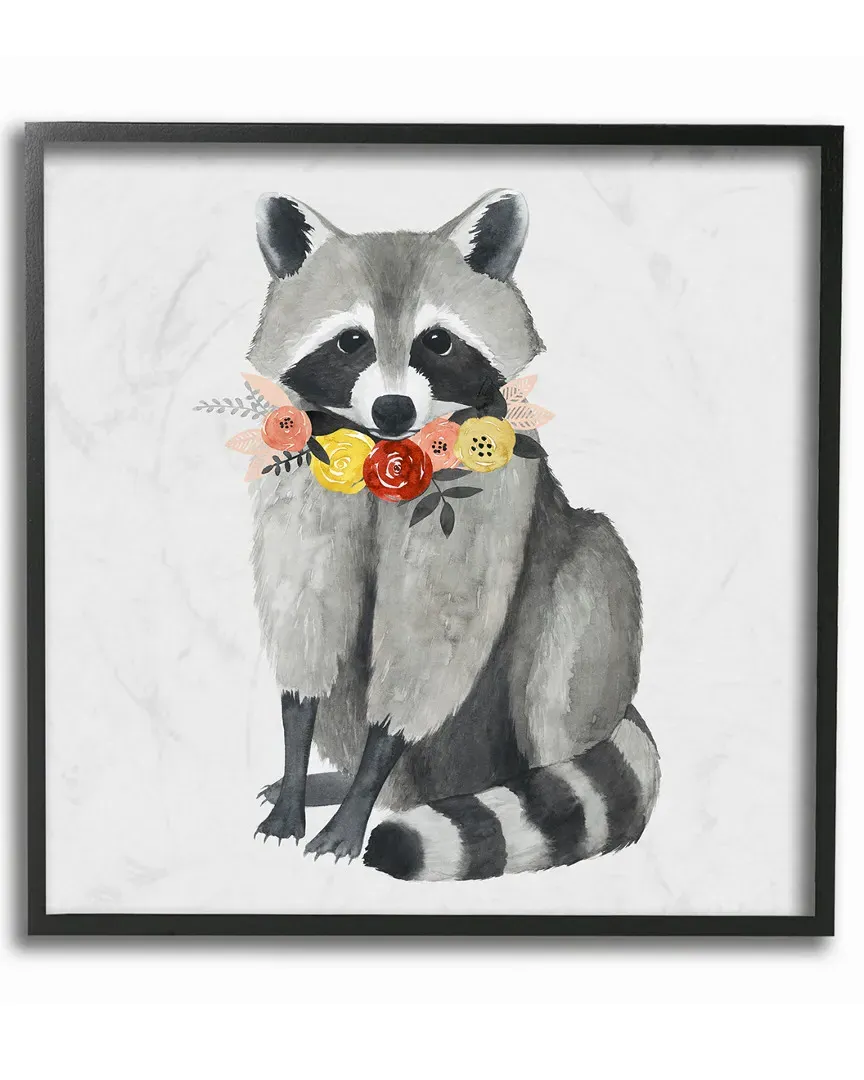 Sitting Pretty Raccoon Flower Garland Framed Art by Grace Popp