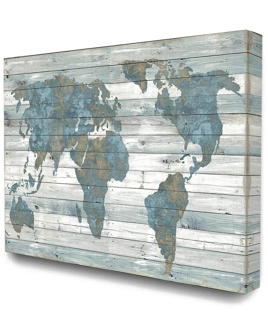 Slate Blue and Tan Rustic Weathered World Map Canvas Art Print