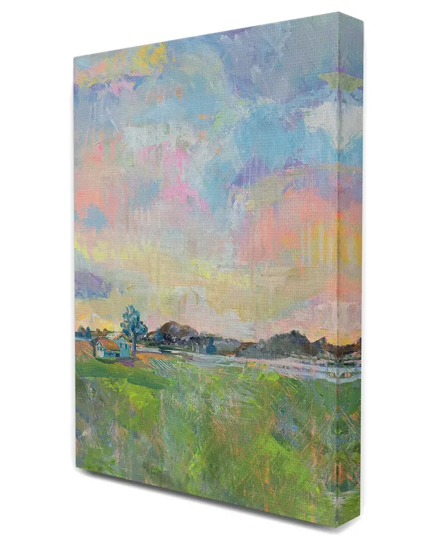 Spring Meadow Sky Field House Pastel Canvas Wall Art - Multicolor