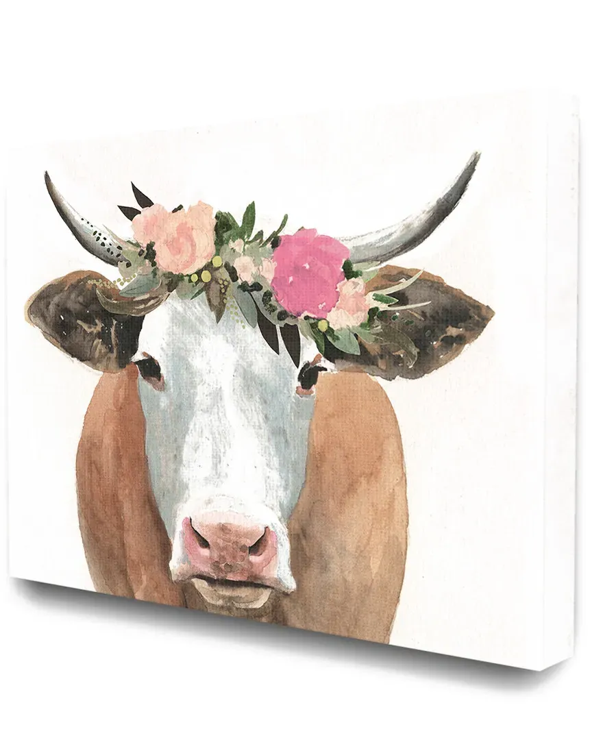 Springtime Flower Crown Farm Cow Canvas Art Print