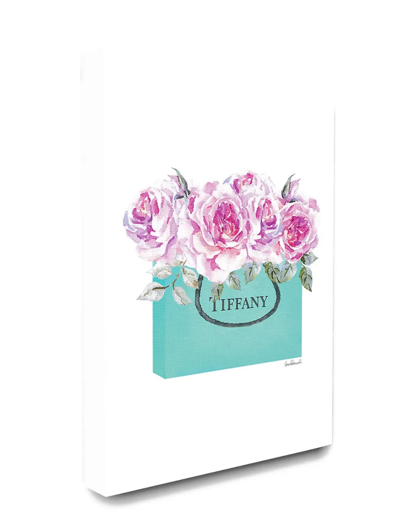 Teal Shopping Bag Filled with Pink Roses Canvas Art Print