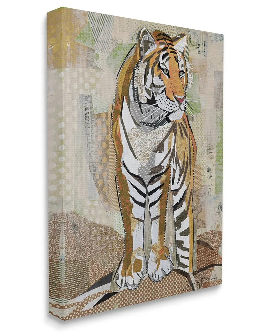 Tiger Gazing Abstract Shape Collage Stretched Canvas Wall Art - Beige