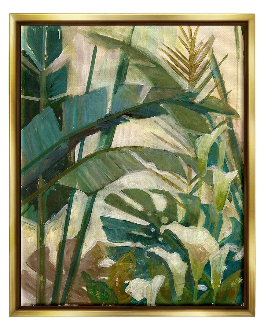 Tropical Jungle Plant Leaves Framed Floater Canvas - Gold