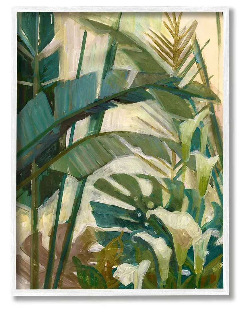 Tropical Jungle Plant Leaves Framed Giclee Wall Art - White
