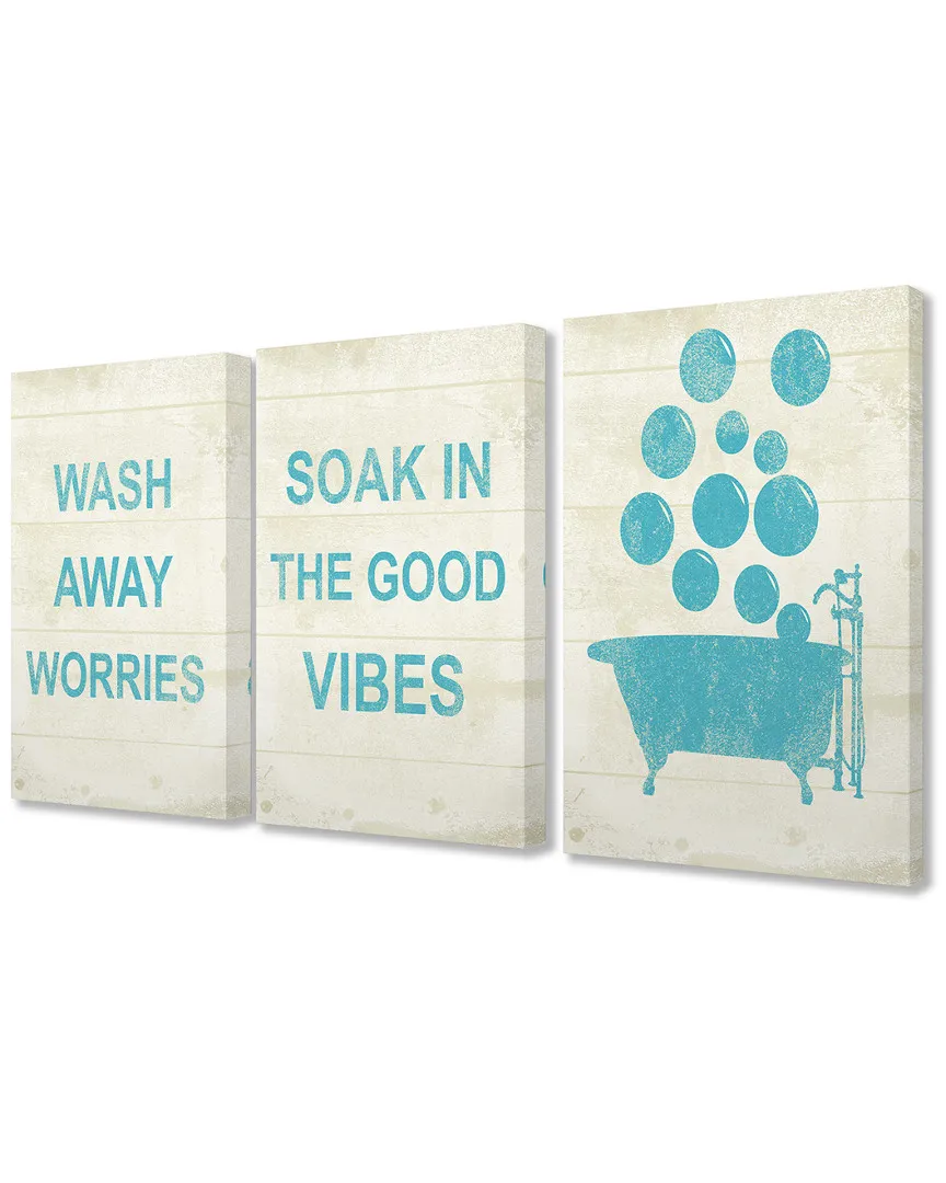 Wash Away Soak Vibes Bathtub 3pc Stretched Canvas Art Set image