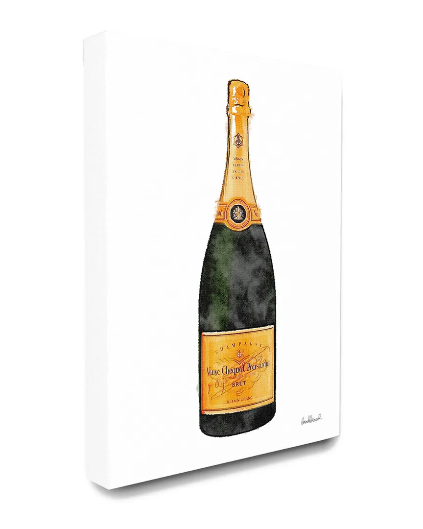 Watercolor Champagne Bottle Canvas Art Print - Orange image